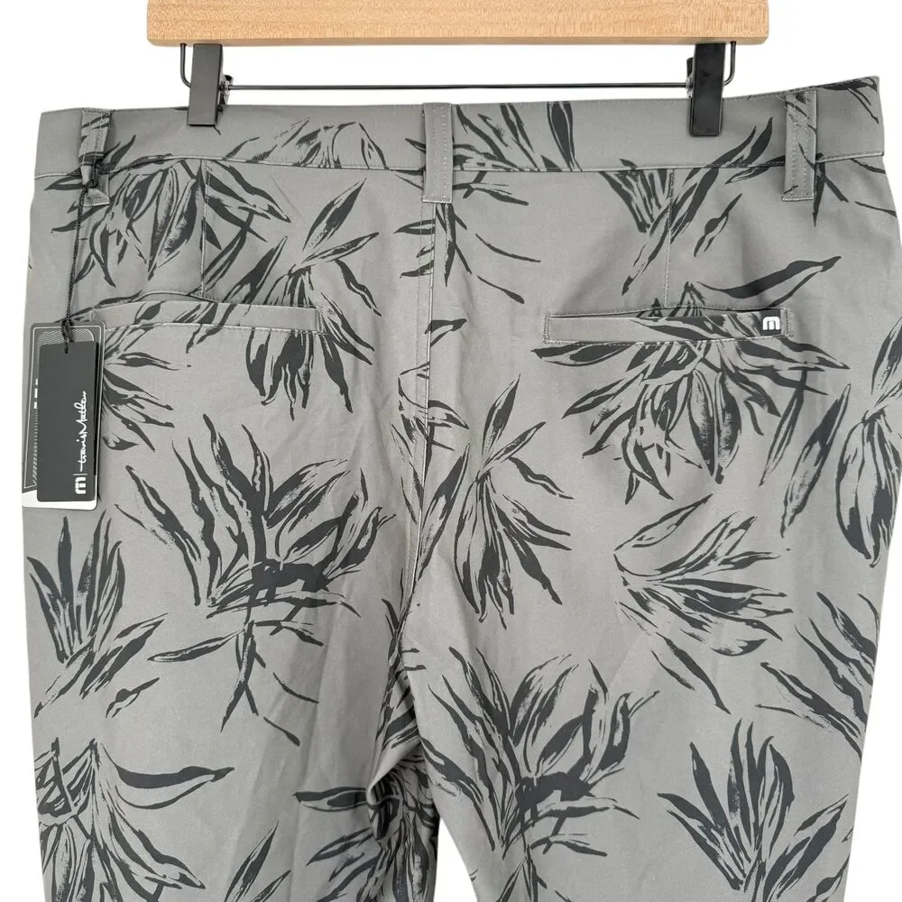 TravisMathew Golf Shorts 36 Grey Leaf Print Performance Stretch Pockets Resort
